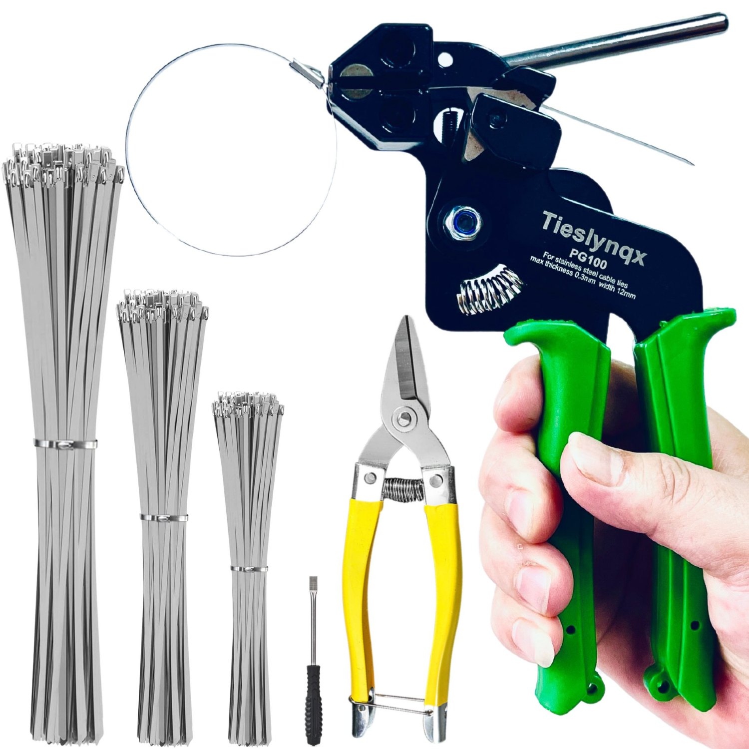 Cable Tie Gun Kit, Specialized Tool For Tightening And Cutting Stainless Steel Cable Ties, Comes With 150 Pieces Of Uv-Resistant Heavy-Duty Metal zip Ties And Industrial Scissors.