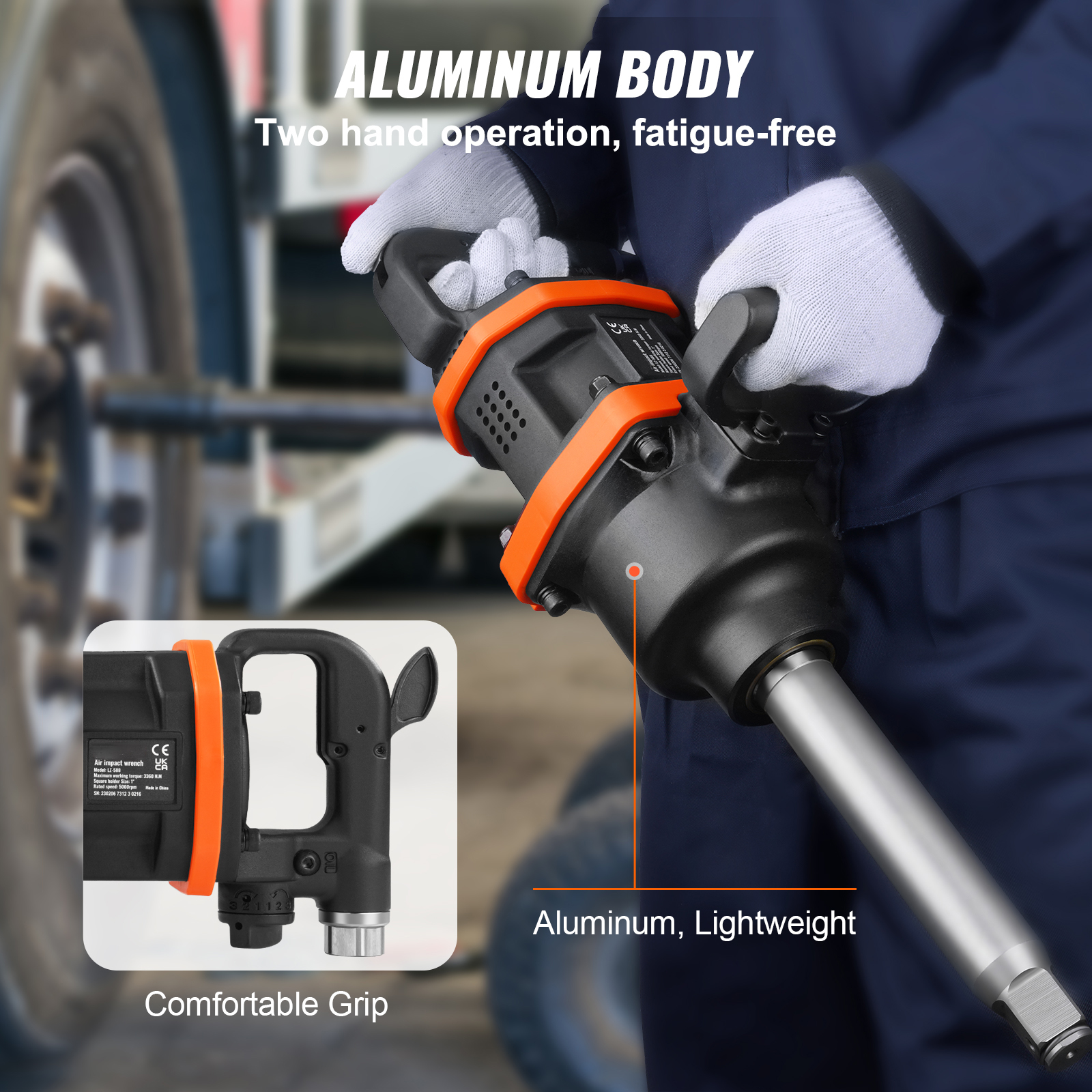 1 Inch Air Impact Wrench, Up to 3160 ft-lbs High Reverse Torque Output 1" Pneumatic Impact Gun w/ 8 Inch Extended Anvil &amp; Carrying Case for Heavy Duty Repairs and Maintenance