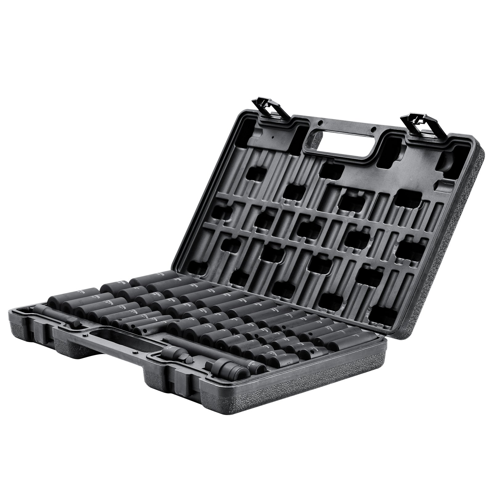 VEVOR 3/8" Drive Impact Socket Set, 48 Piece Socket Set SAE （5/16" -3/4"） &amp; Metric （8-22mm）6 Point Cr-V Drive Extension Bar Universal Joint &amp; Power Drill Adapter Includes Storage Case