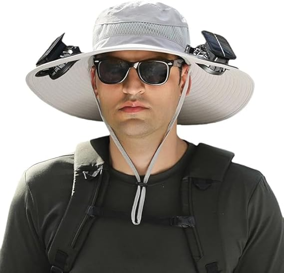 2024 Unisex Wide Brim Solar Fan Outdoor Fishing Hat-Solar &amp; USB Charging, Sunscreen Sun Hat with Fan, Camping Uv Protection Upf50+