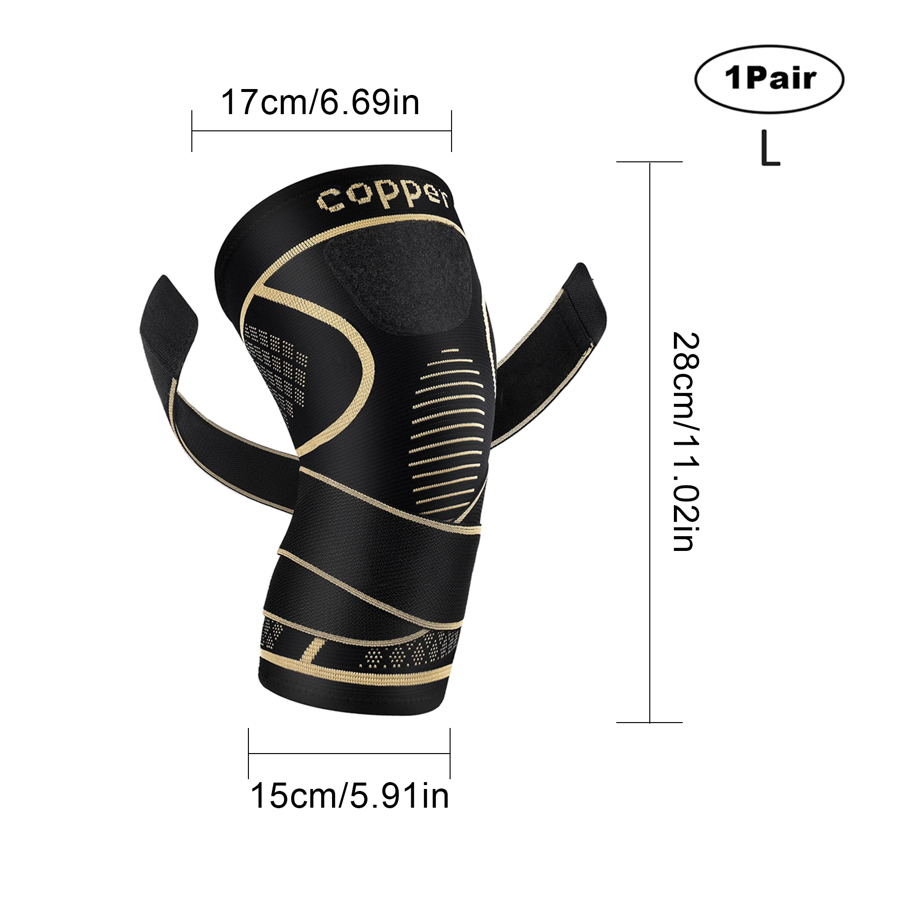 ARITAUM Copper Knee Braces with Strap for Knee Pain Women and Men(1 pair), Knee Compression Sleeve for Arthritis, ACL, Meniscus Tear, Joint Pain Relief, Knee Support for Working, Running,
