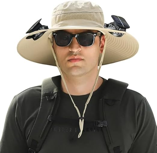 2024 Unisex Wide Brim Solar Fan Outdoor Fishing Hat-Solar &amp; USB Charging, Sunscreen Sun Hat with Fan, Camping Uv Protection Upf50+
