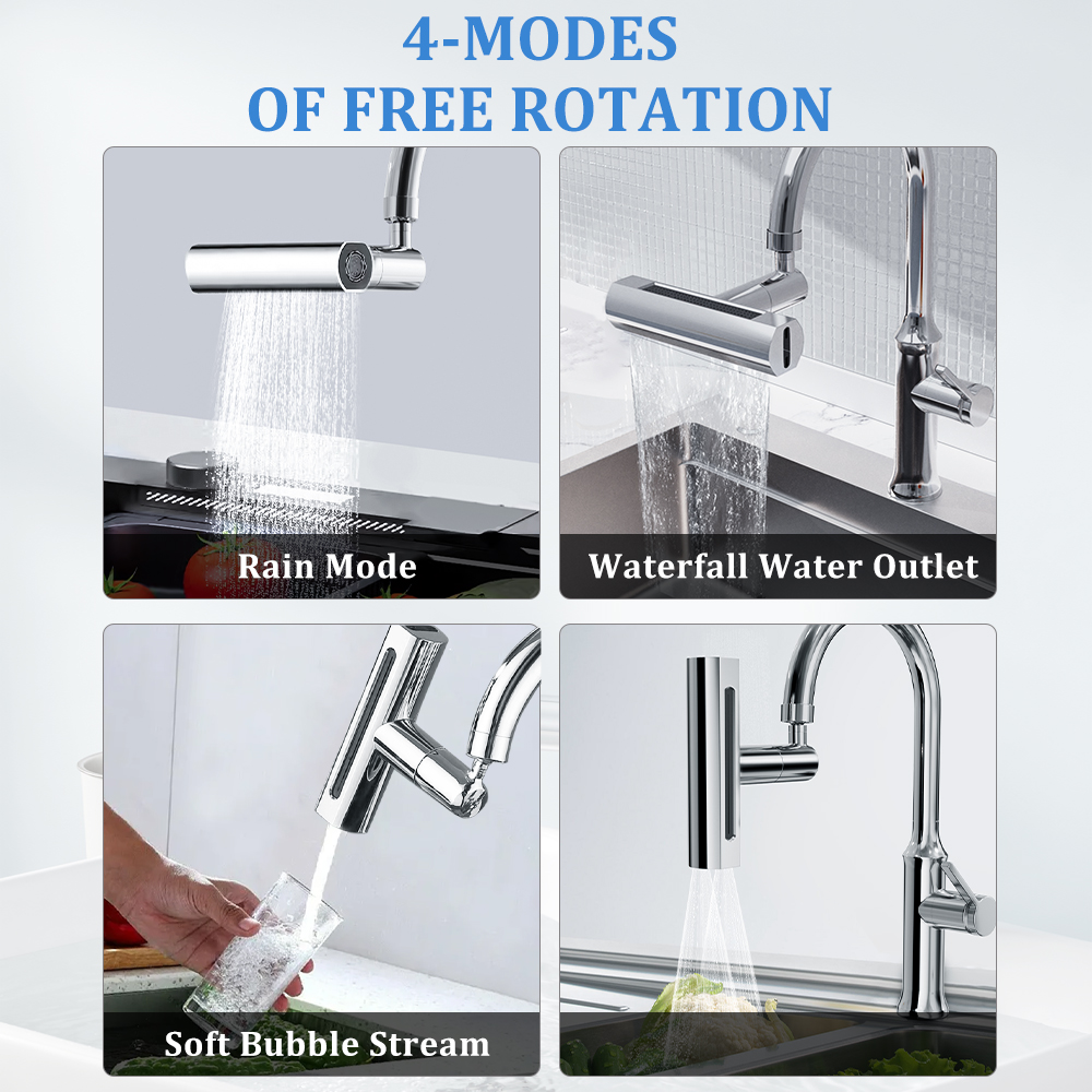 4 in 1 Faucet Extender for Kitchen Sink 360°Swivel Waterfall Anti-Splash Faucet Sprayer for Washing Vegetable Fruit