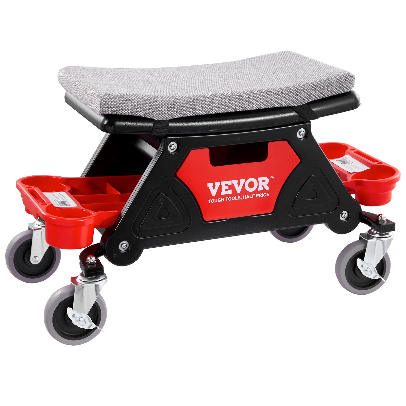VEVOR Mechanics Stool, 300 LBS Capacity Rolling Mechanic Seat with 4" Wheels, with Three Slide Out Tool Trays and Drawer, Heavy Duty Roller Creeper Seat for Home Garage DIY Automotive
