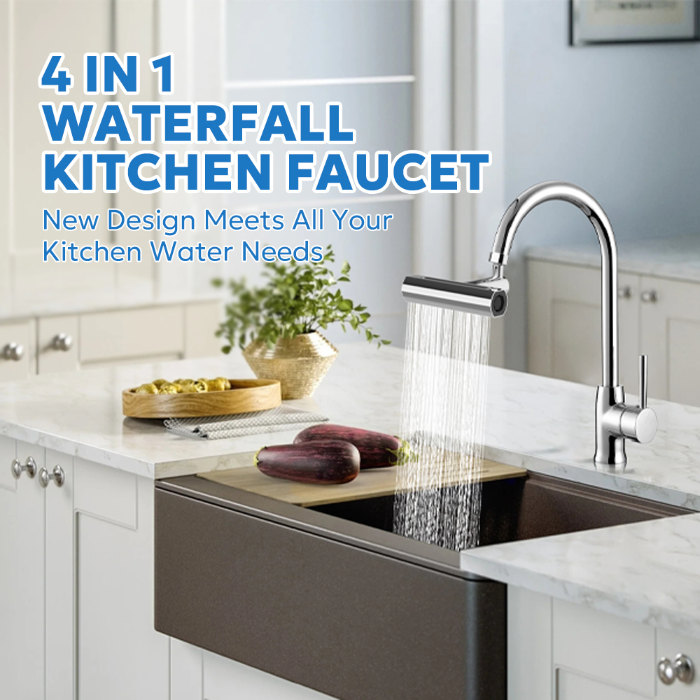 4 in 1 Faucet Extender for Kitchen Sink 360°Swivel Waterfall Anti-Splash Faucet Sprayer for Washing Vegetable Fruit
