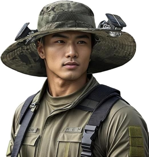 2024 Unisex Wide Brim Solar Fan Outdoor Fishing Hat-Solar &amp; USB Charging, Sunscreen Sun Hat with Fan, Camping Uv Protection Upf50+