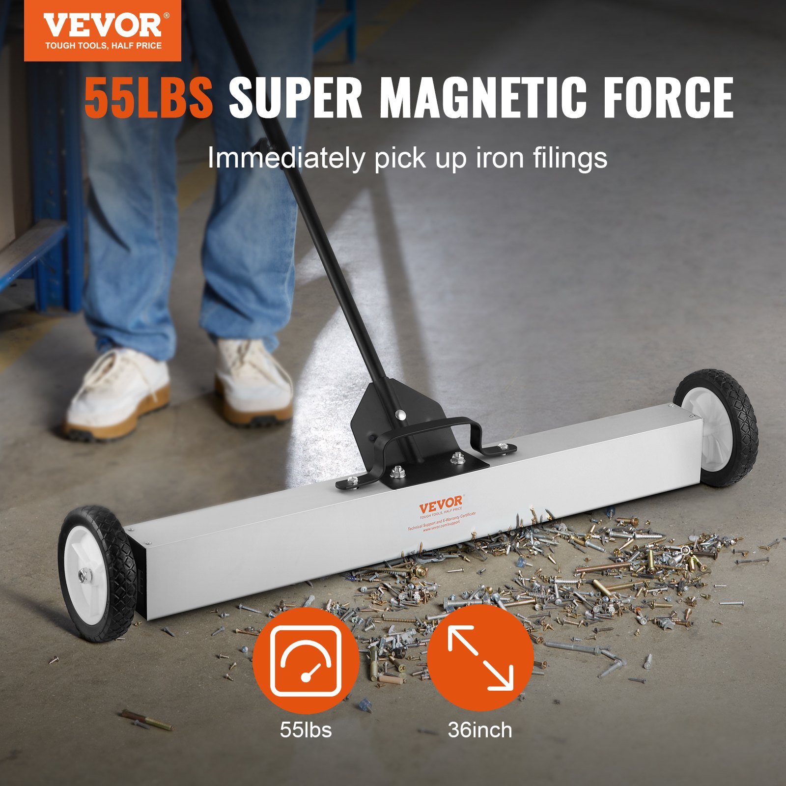 55Lbs Rolling Magnetic Sweeper with Wheels,Push-Type Magnetic Pick Up Sweeper, 24-inch Large Magnet Pickup Lawn Sweeper with Telescoping Handle, Easy Cleanup of Workshop Garage Yard