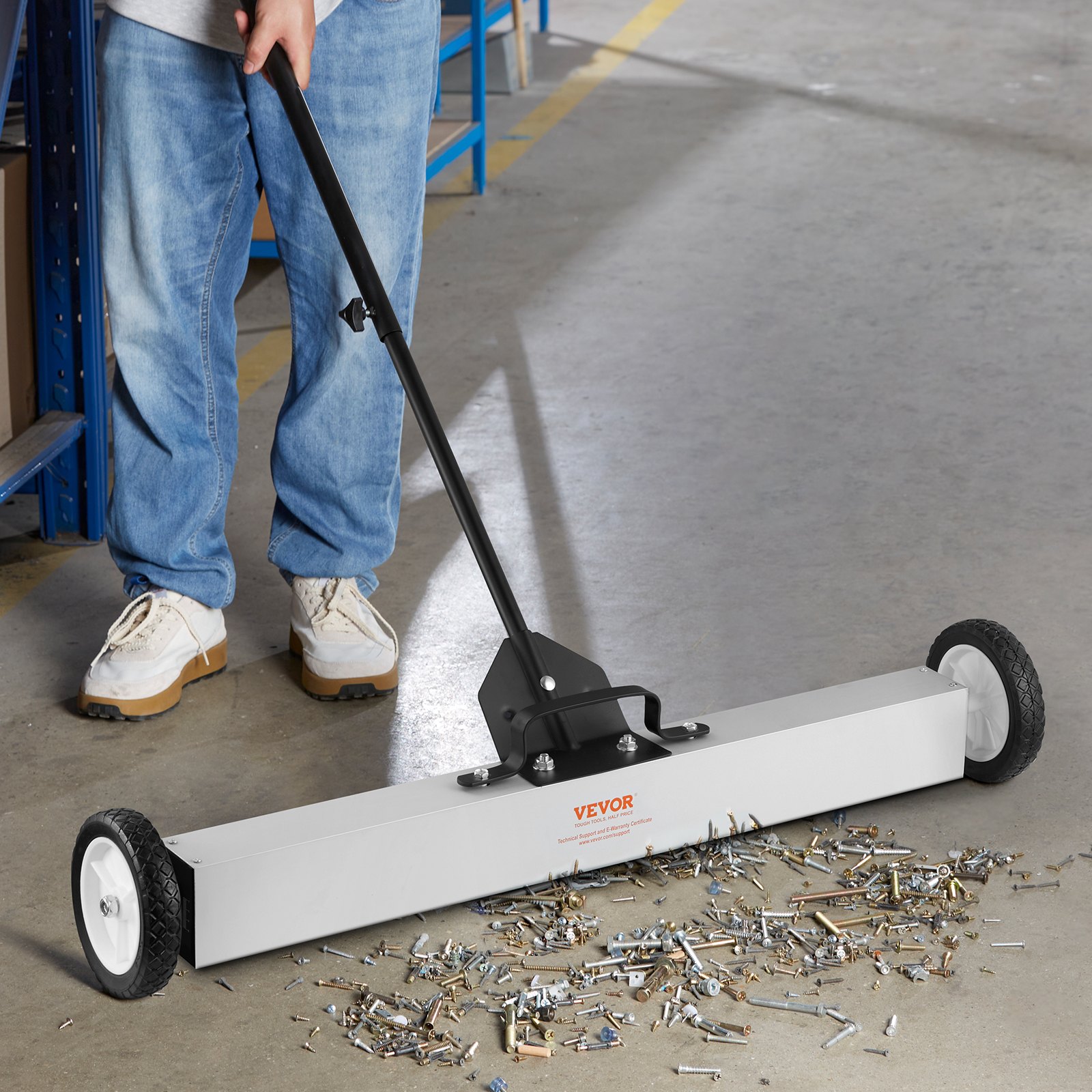 55Lbs Rolling Magnetic Sweeper with Wheels,Push-Type Magnetic Pick Up Sweeper, 24-inch Large Magnet Pickup Lawn Sweeper with Telescoping Handle, Easy Cleanup of Workshop Garage Yard
