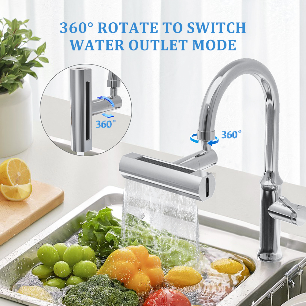 4 in 1 Faucet Extender for Kitchen Sink 360°Swivel Waterfall Anti-Splash Faucet Sprayer for Washing Vegetable Fruit