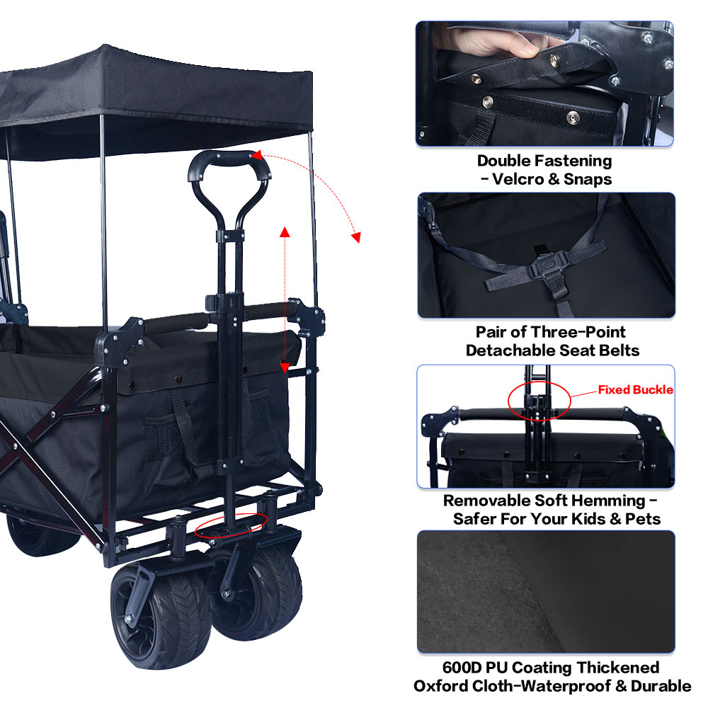 Collapsible Wagon Heavy Duty Folding Wagon Cart black
