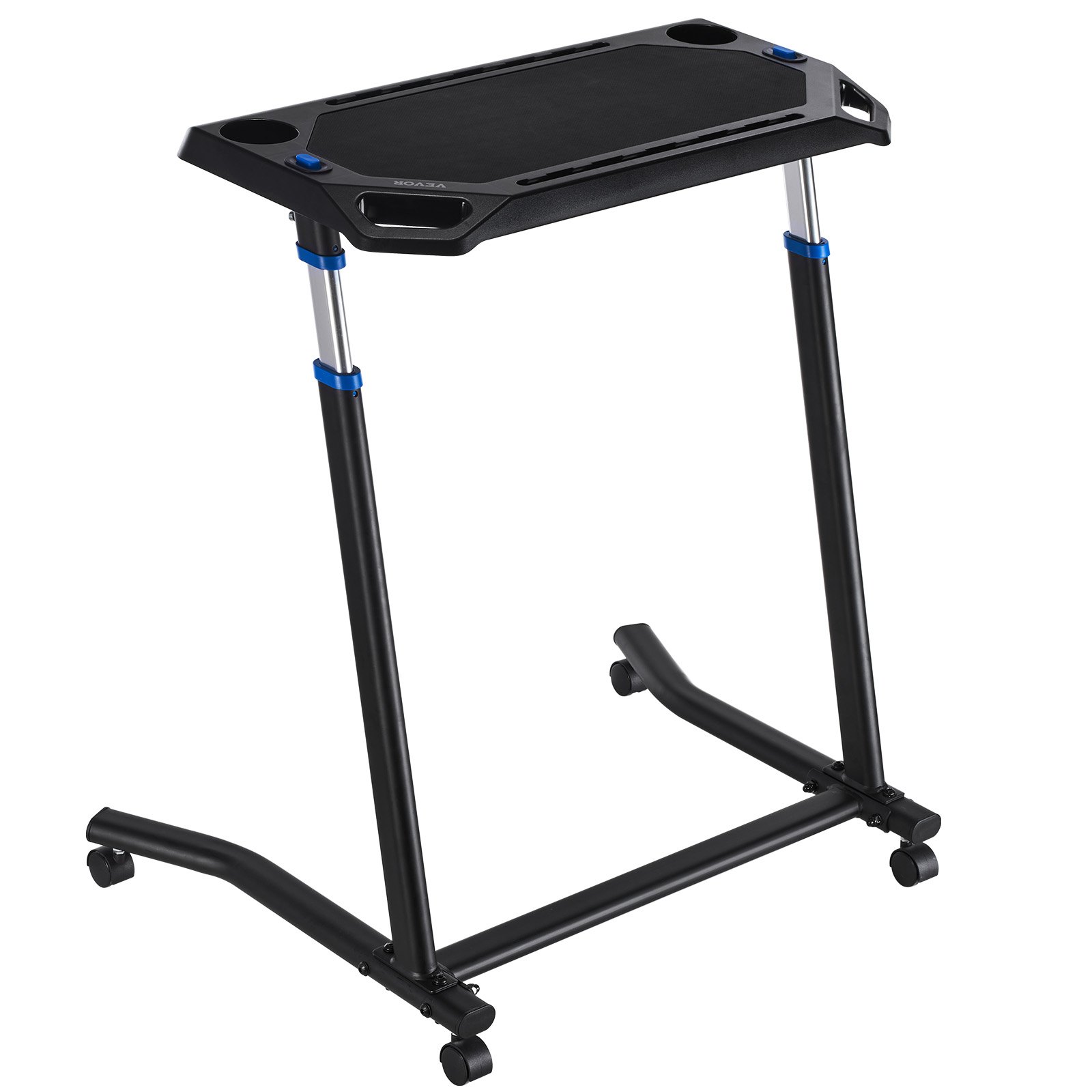 Cycling Desk, Mobile Foldable Multi-Functional Bike Trainer &amp; Treadmill Desk with Lockable Wheels, Non-Slip Multi-Slot Bike Trainer Fitness Desk with Handle Bar, Fit for Home Office Exercise