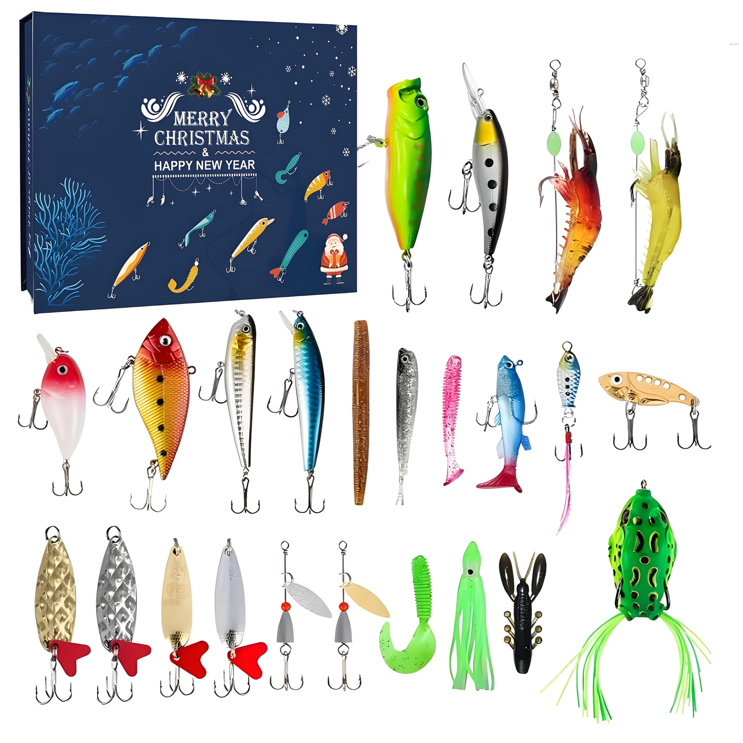 Christmas Calendar 2025 Fishing Lure Set - 24-Day Christmas Countdown Calendar with Unique Fishing Lures - A Premium Christmas Surprise Fishing Lure Gift for Dad, Grandpa, Brother, or