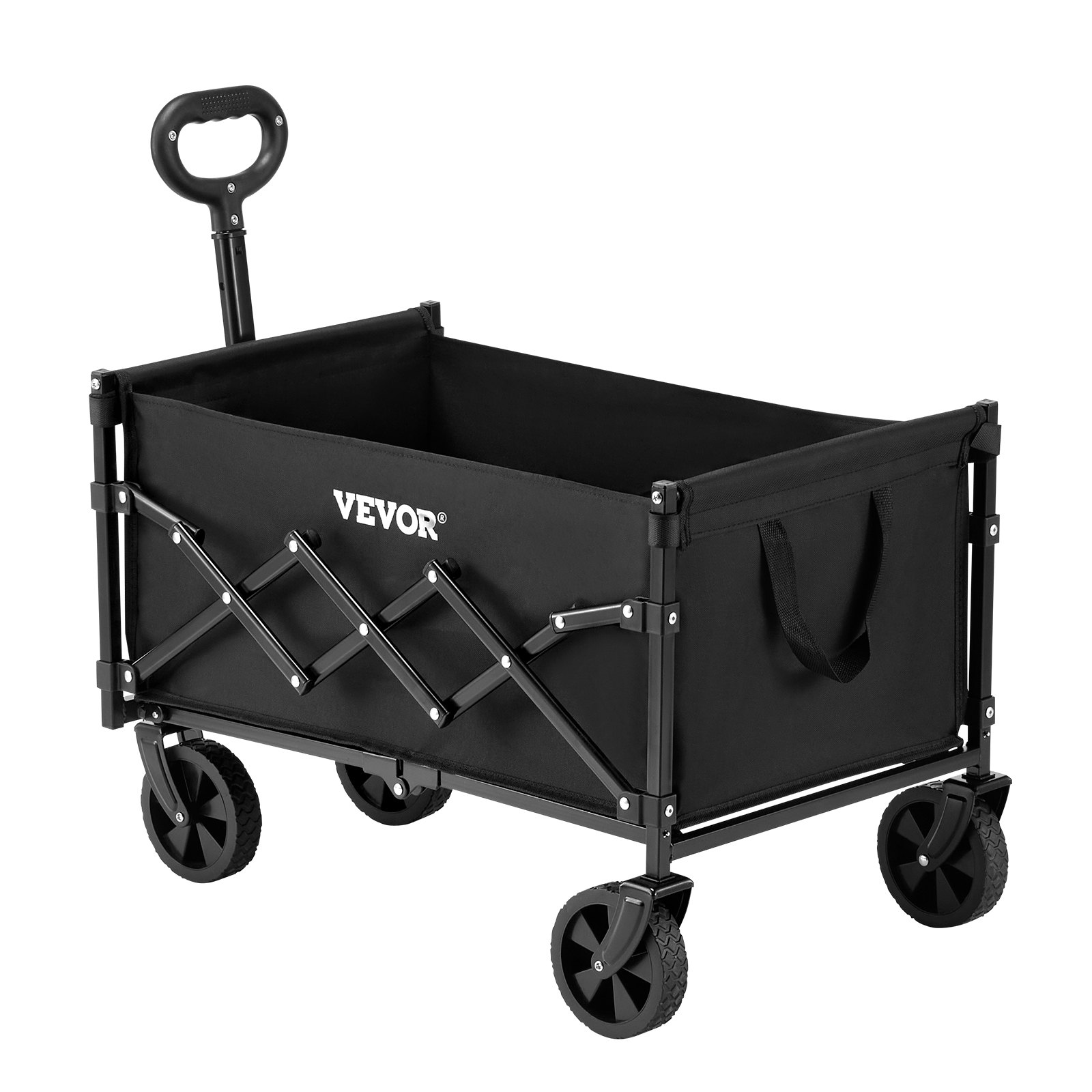 Collapsible Wagon Carts, 120L &amp; 225LBS Folding Wagons with All-Terrain Wheels, Heavy Duty Outdoor Utility Cart with Adjustable Handle, Portable Camping Cart for Beach Grocery Garden Black