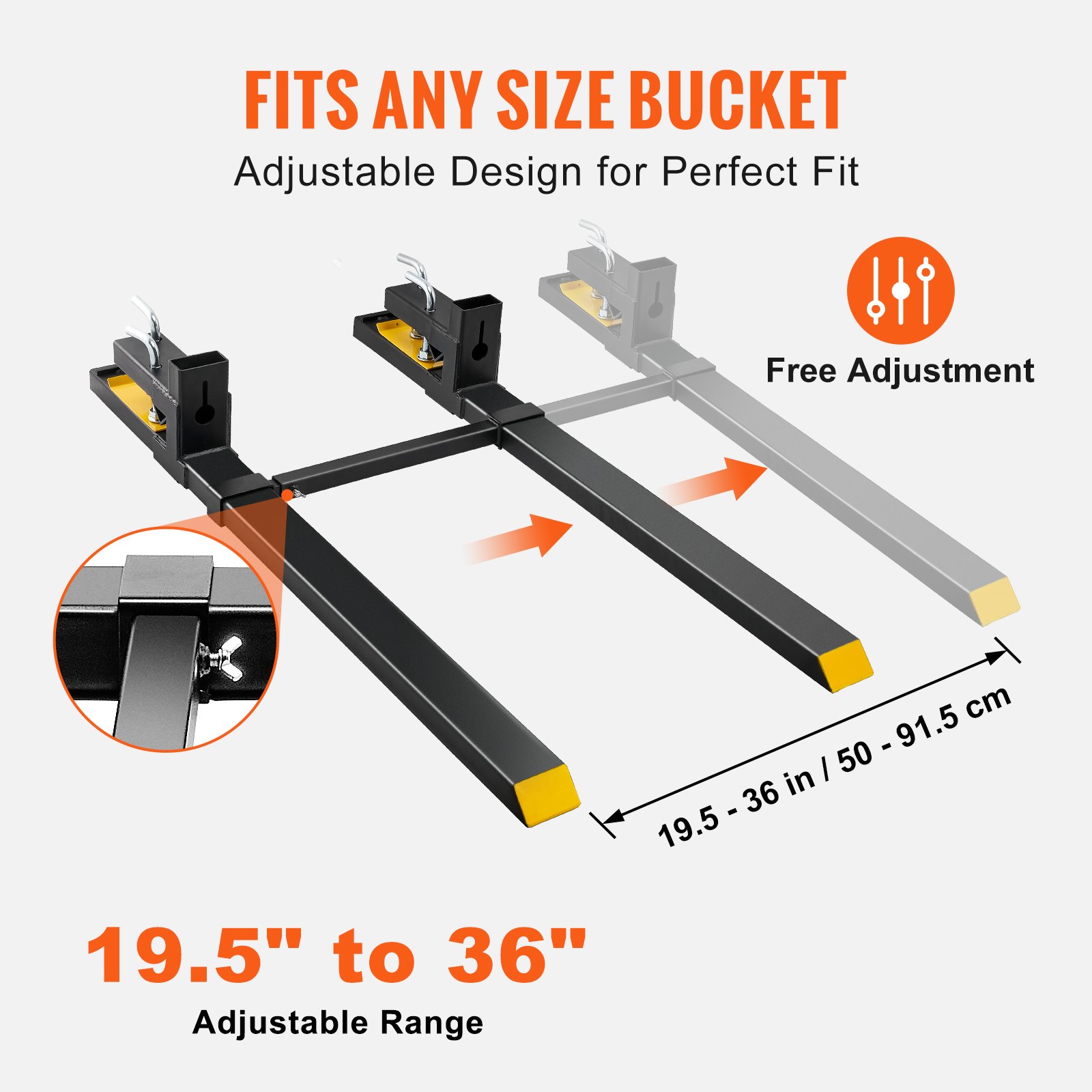 VEVOR Pallet Forks, 4000 lbs Clamp on Pallet Forks, 60" Total Length Heavy Duty Pallet Forks with Adjustable Stabilizer Bar, Tractor Bucket Forks for Tractor Attachments, Skid Steer, Loader Bucket