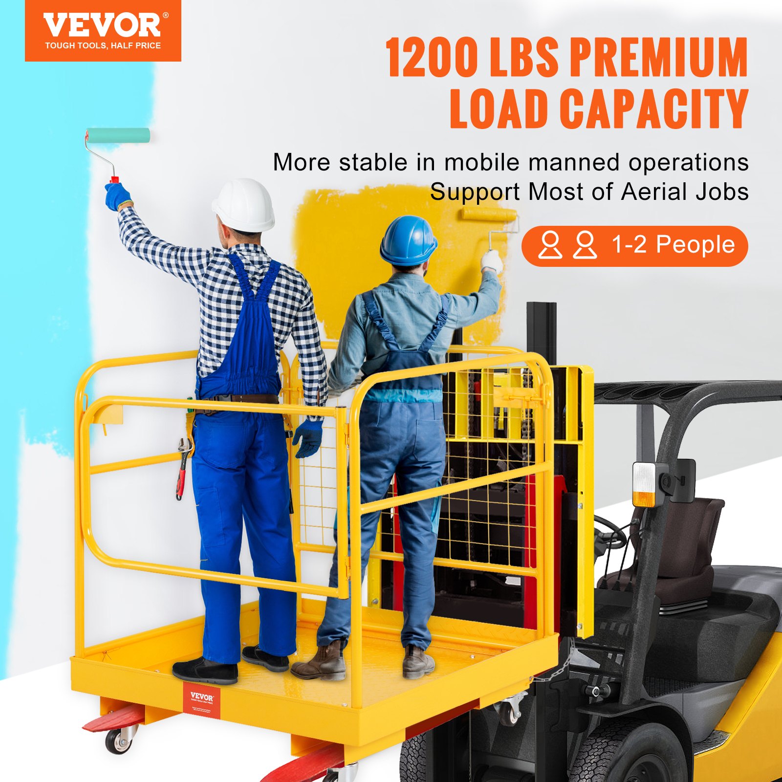 VEVOR Forklift Safety Cage, 1200 lbs Load Capacity, 36 x 36 inches Folding Forklift Work Platform with Lockable Swivel Wheels, Drain Hole &amp; Device Chain, Holds 1 to 2 Adults, Perfect for Aerial Work