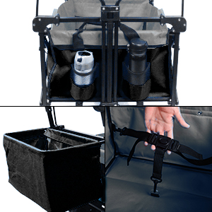 Collapsible Wagon Heavy Duty Wagons Carts Foldable with Removable Canopy, Folding Wagon Cart with Wheels for All-Terrain with Brake, Foldable Wagon with Cooler Bag, for Camping Beach Shopping