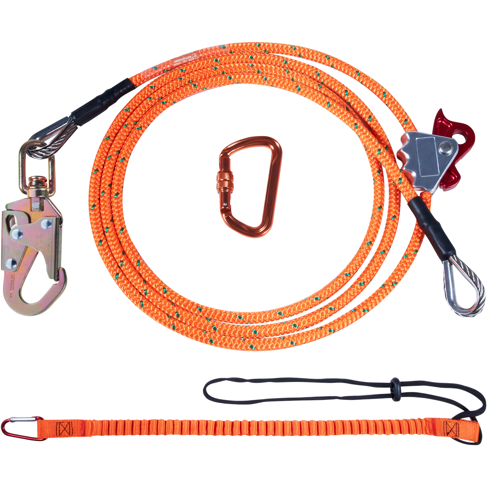 VEVOR Steel Core flipline, 1/2" x 8' Arborist Flipline, Flip Line for Tree Climbing with Alloy Steel Snap Hook, Aluminum Alloy Carabiner and Extra Tool Lanyard, for Arborist, Tree Climbers