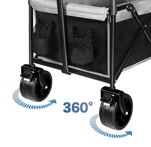Collapsible Wagon Heavy Duty Wagons Carts Foldable with Removable Canopy, Folding Wagon Cart with Wheels for All-Terrain with Brake, Foldable Wagon with Cooler Bag, for Camping Beach Shopping