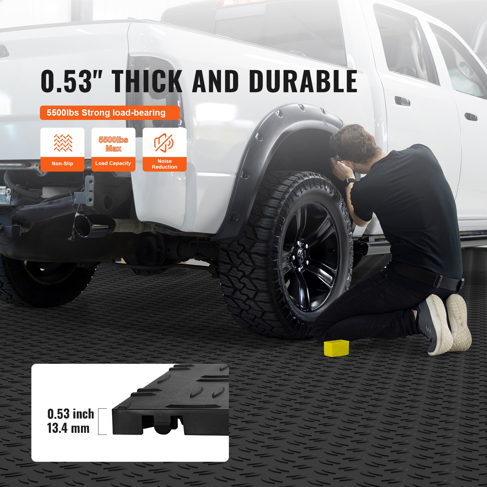 VEVOR Garage Tiles Interlocking, 12 x 12 x 0.53 inch 50 Pack Garage Floor Covering Tiles, Non-Slip Double-Sided Texture Garage Flooring Tiles, for Garages, Basements, Repair Shops, Black
