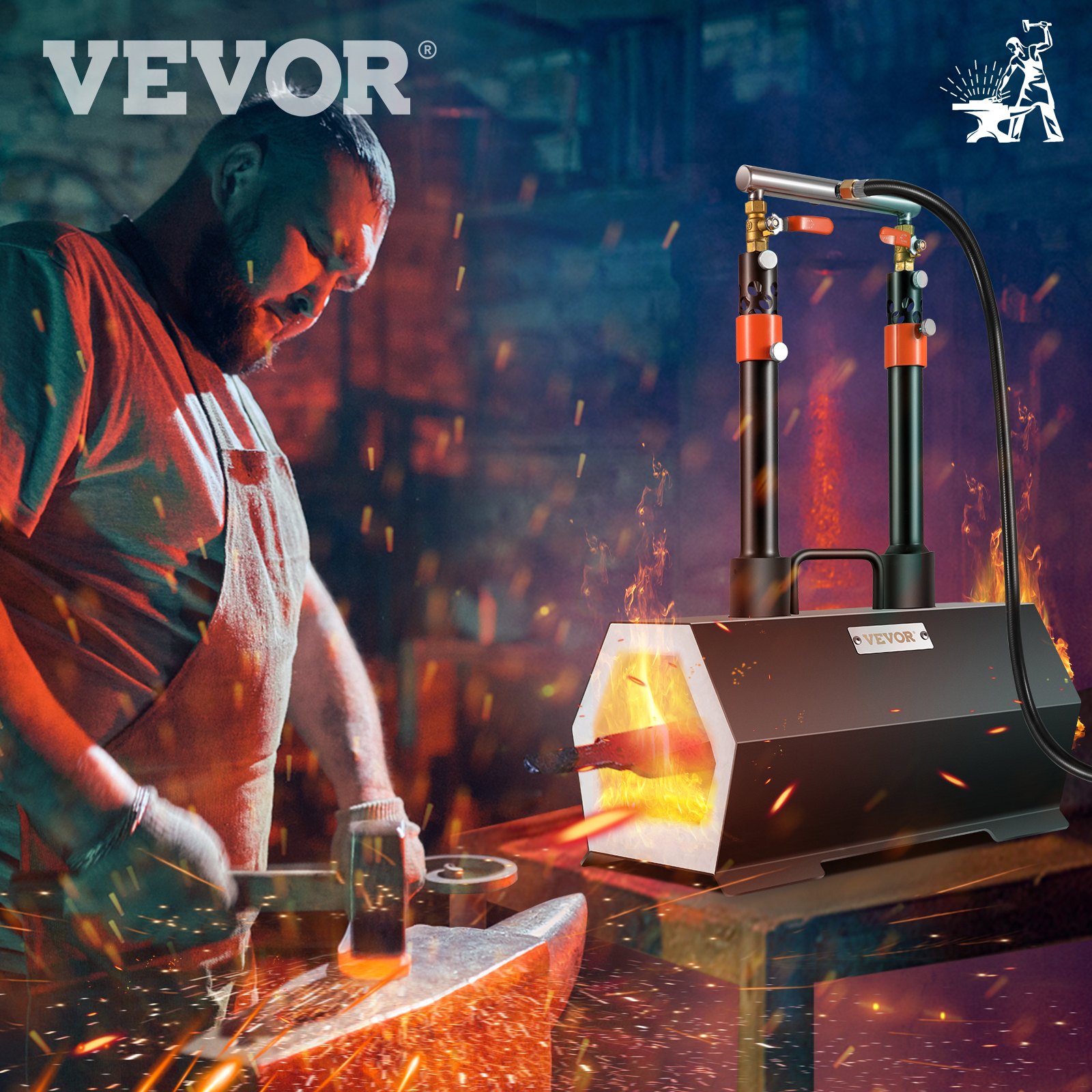 Propane Forge Portable, Double Burner Tool and Knife Making, Large Capacity Blacksmith Farrier Forges, Mini Furnace Blacksmithing, Gas Forging Tools and Equipment, Complete Kit