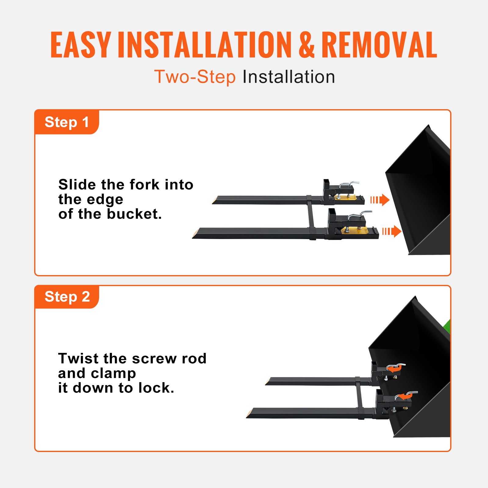VEVOR Pallet Forks, 4000 lbs Clamp on Pallet Forks, 60" Total Length Heavy Duty Pallet Forks with Adjustable Stabilizer Bar, Tractor Bucket Forks for Tractor Attachments, Skid Steer, Loader Bucket