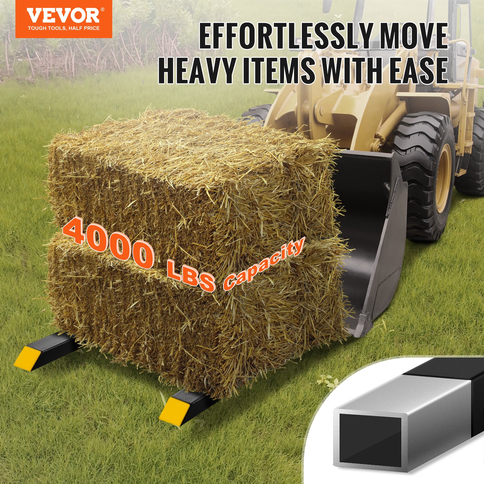 VEVOR Pallet Forks, 4000 lbs Clamp on Pallet Forks, 60" Total Length Heavy Duty Pallet Forks with Adjustable Stabilizer Bar, Tractor Bucket Forks for Tractor Attachments, Skid Steer, Loader Bucket