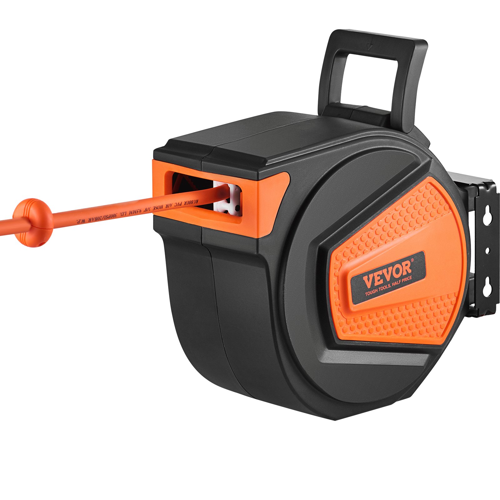VEVOR Retractable Air Hose Reel, 3/8 IN x 50 FT Hybrid Air Hose Max 300PSI, Air Compressor Hose Reel with 5 ft Lead in, Ceiling / Wall Mount Heavy Duty Single Arm Steel Reel