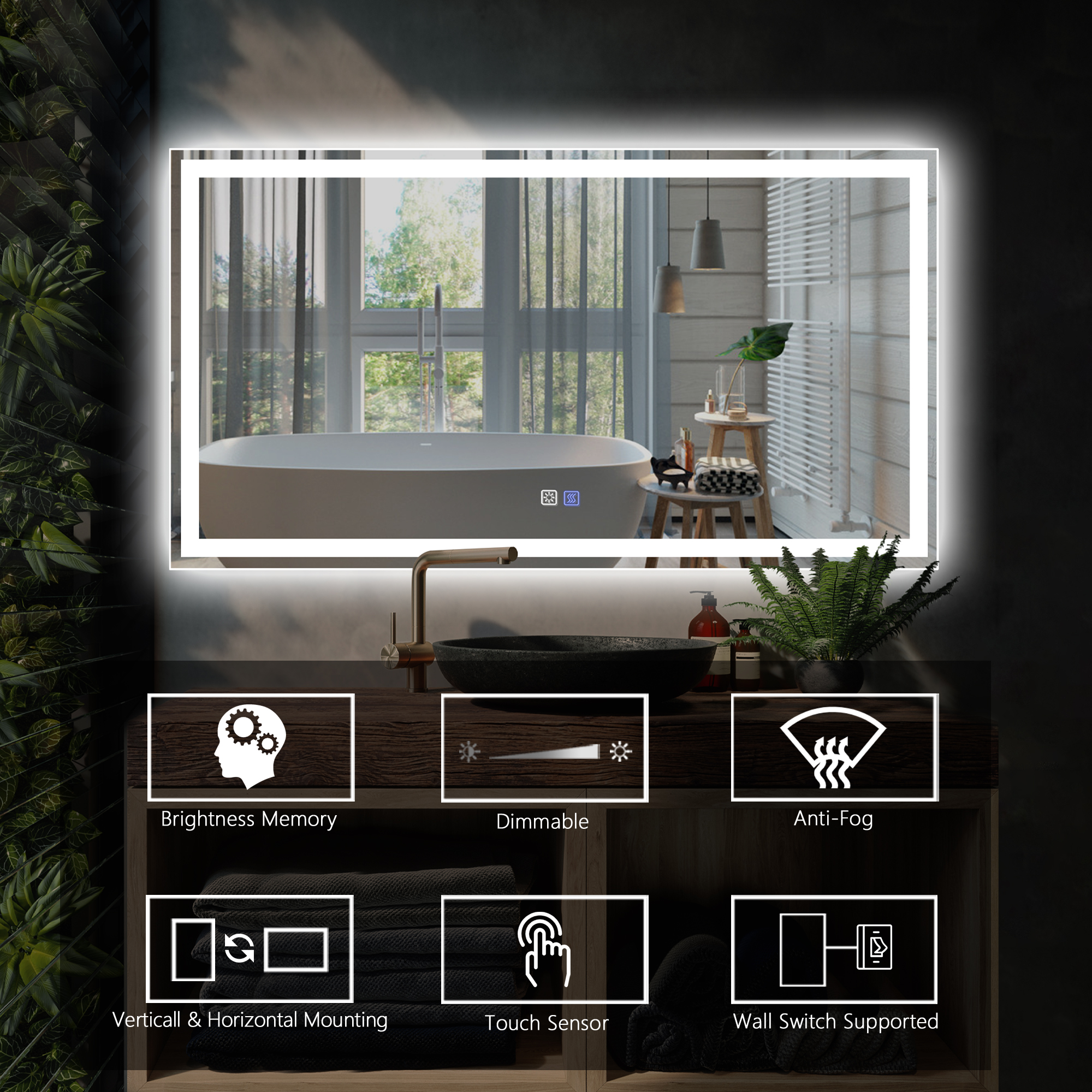 LED Bathroom Vanity Mirror with Light,55x 30inch, Anti Fog, Dimmable,Color Temper 5000K,Backlit + Front Lit,Both Vertical and Horizontal Wall Mounted Vanity Mirror(55x30)