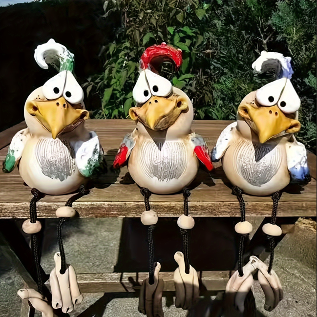 3 Fun Chicken Fence Decorative Statues - Waterproof. Ideal as a Gift for Children, and Suitable for Courtyard, Garden & Balcony Decoration.