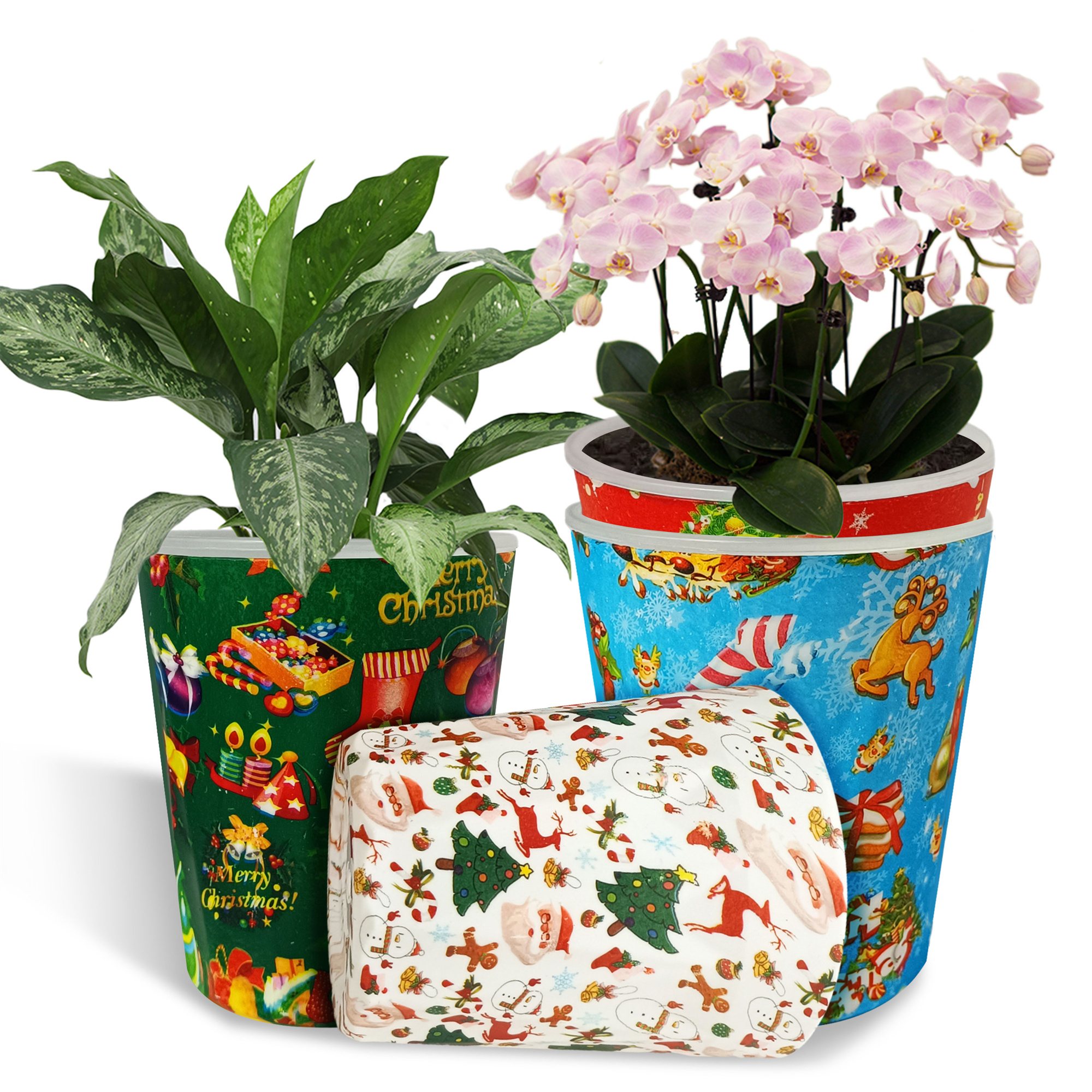 SSY 4-piece Christmas round flower pot set - handmade with drainage function, suitable for indoor and outdoor, perfect for succulents and party decorations