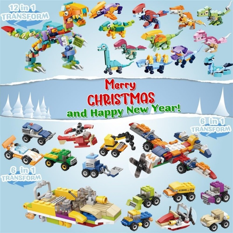 24 Packs Party Favors for Kids Building Set - Valentines Day Gifts for Kids Classroom Dinosaur Building Blocks Exchange Valentines Party Favors Boxes for Kids Boys Girls Birthday Gifts Holiday Surprises