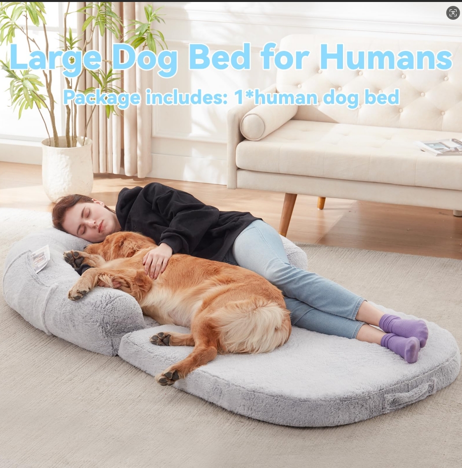 Human Dog Bed, 72"x43"x10" Dog Beds for Large Dogs, Foldable Plush Washable Dog Bed for People Doze Off, Orthopedic Dog Beds-Grey