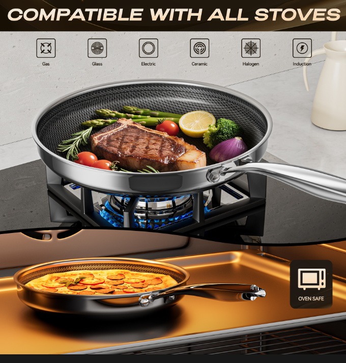 Zeropan Hybrid Nonstick 8 Inch Frying Pan,Non stick Frying Pan,Stay-Cool Handle, Dishwasher-Friendly, Oven-Safe Up to 600°F, Induction Ready, Compatible with All Cooktops