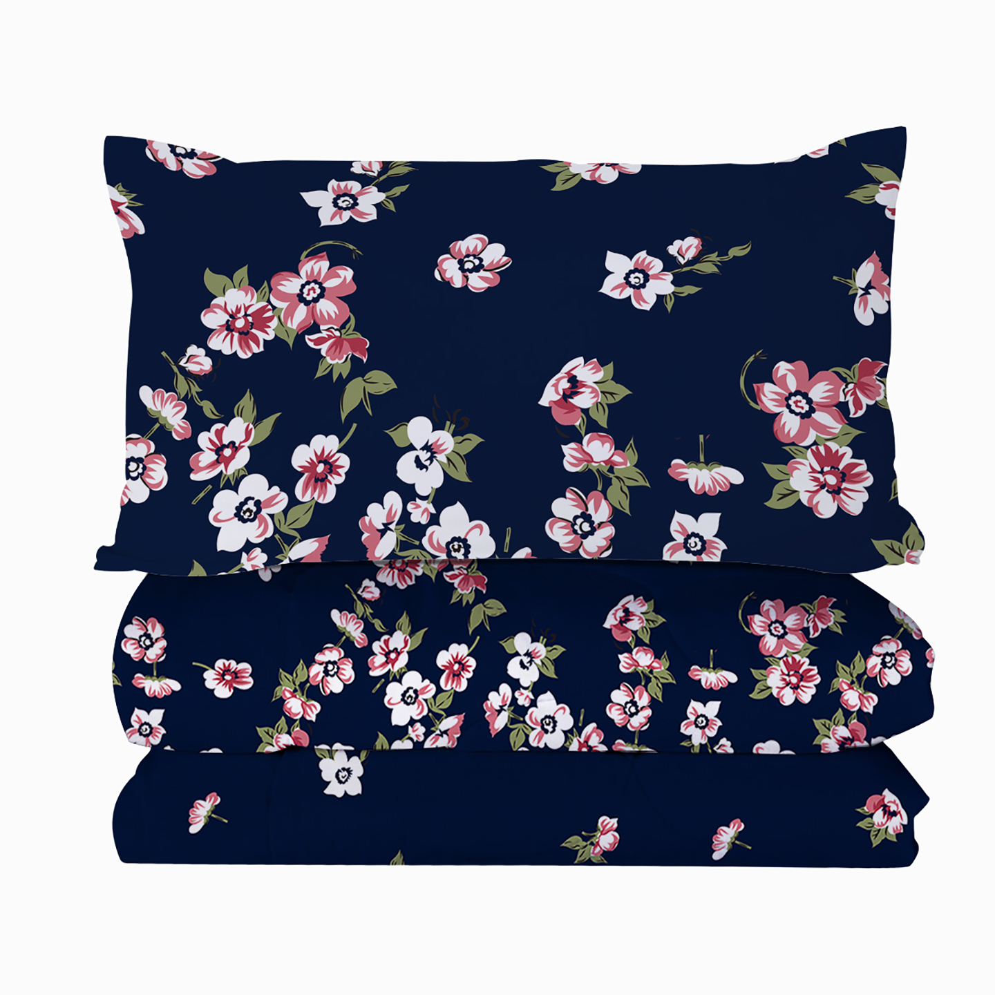 3pcs Dark Blue Floral Bedding Comforter Set Including 1 Comforter Set And 2 Pillowcases Suitable For All Seasons