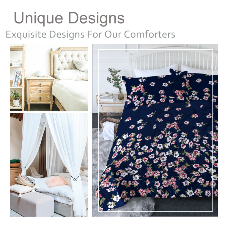 3pcs Dark Blue Floral Bedding Comforter Set Including 1 Comforter Set And 2 Pillowcases Suitable For All Seasons