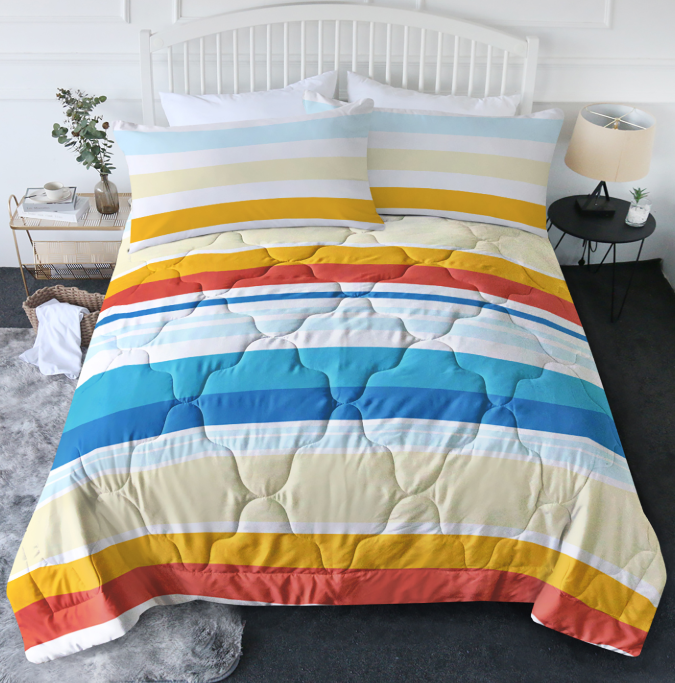 3pcs Soft And Comfortable Bedding Comforter Set Items With Rainbow Stripes, Including One Comforter Set And Two Pillowcases, Suitable For All Seasons