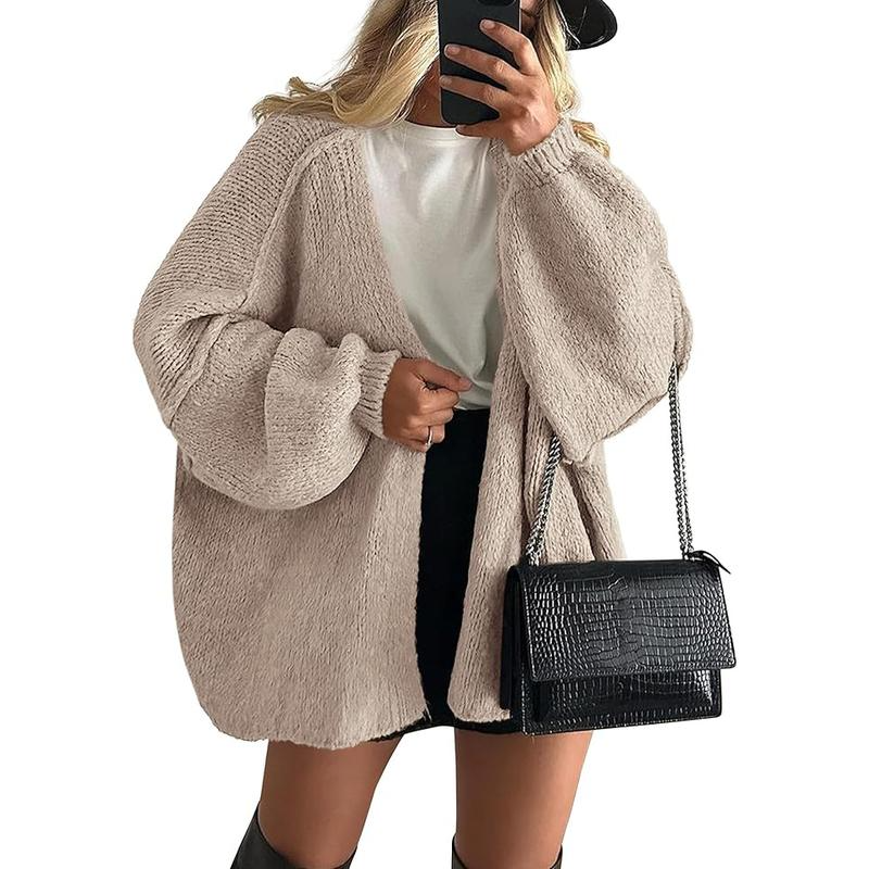 Womens Oversized Cardigan Sweaters Open Front Chunky Knit Casual Long Lantern Sleeve Fall Sweater Coats Soft Cozy Material Below Hip Length Boyfriend Slouchy Style