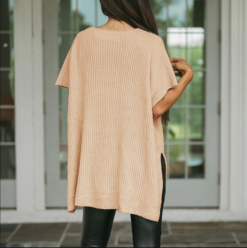 Womenswear Crewneck Short Sleeve Sweater - Lightweight Cotton &amp; Acrylic Tunic Top for Autumn Winter - Refined Silhouette, Cold-Cycle Friendly, No Shrinkage