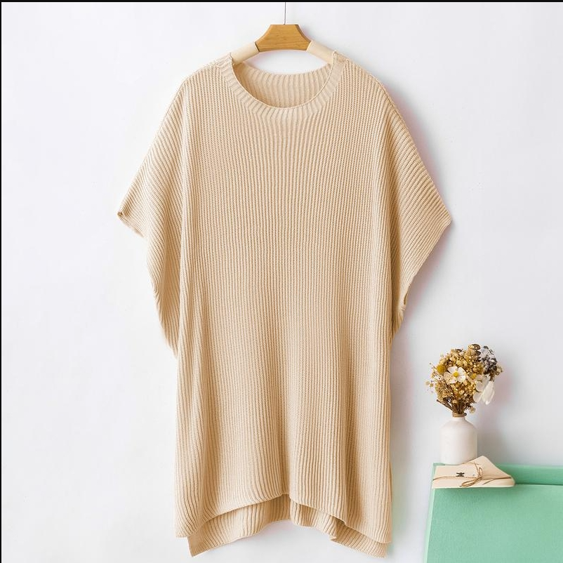 Womenswear Crewneck Short Sleeve Sweater - Lightweight Cotton &amp; Acrylic Tunic Top for Autumn Winter - Refined Silhouette, Cold-Cycle Friendly, No Shrinkage