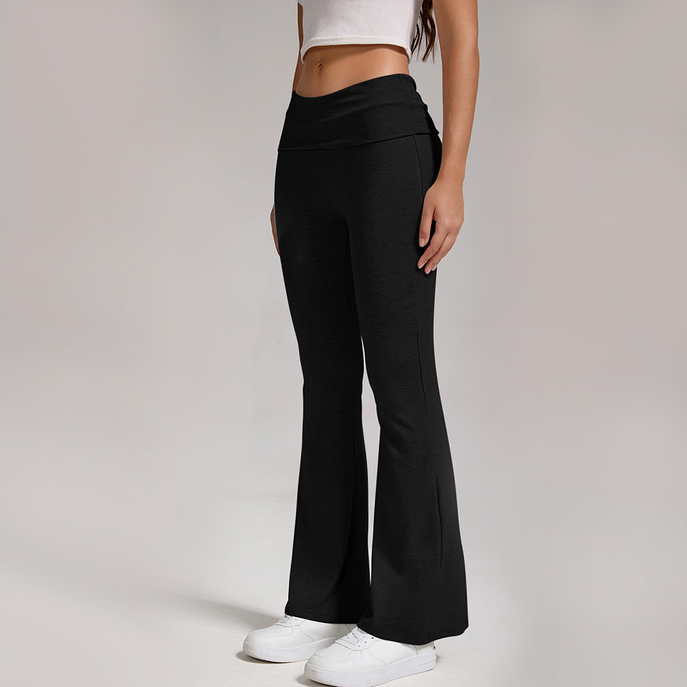 Sports, Leisure And Exercise Women's Low Waisted Flared Pants With Exposed Navel And Folded Waist Wide Leg Pants