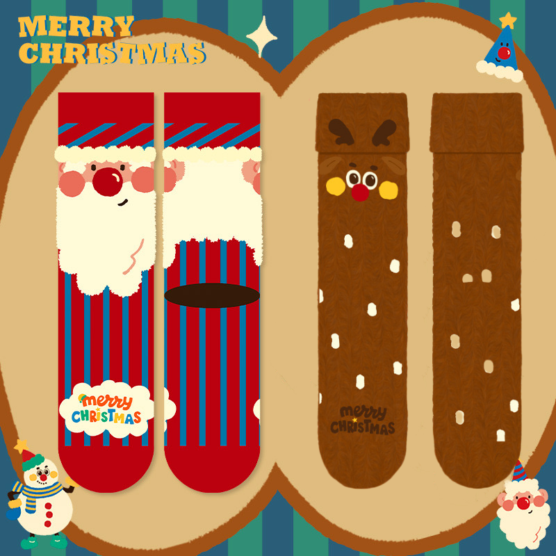 Christmas surprise 3-pack of selected socks, Santa Claus, Christmas tree, Christmas apple and Christmas elk. Perfect for gifts or personal use. For men, women and couples. Thickened, cotton velvet socks. Ornaments Decoration