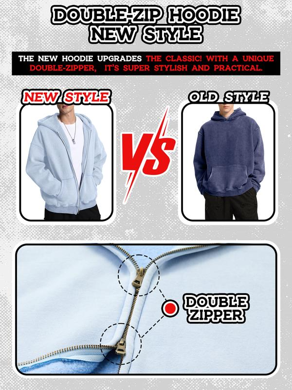 Casual Oversized Double-Zipper Hoodie - Athletic &amp; Warm Long Sleeve Relaxed Fit Sweatshirt in Soft Material Perfect for Men's &amp; Women's Leisure Sweaters Unisex Vintage Womenswear Pullover Basic Winter