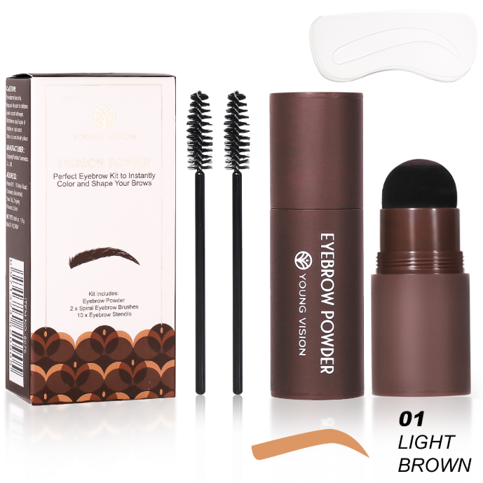 YOUNG VISION Eyebrow Definer Powder Stamp Makeup With 10 Reusable Stencils Long Lasting Waterproof For Perfect Brow