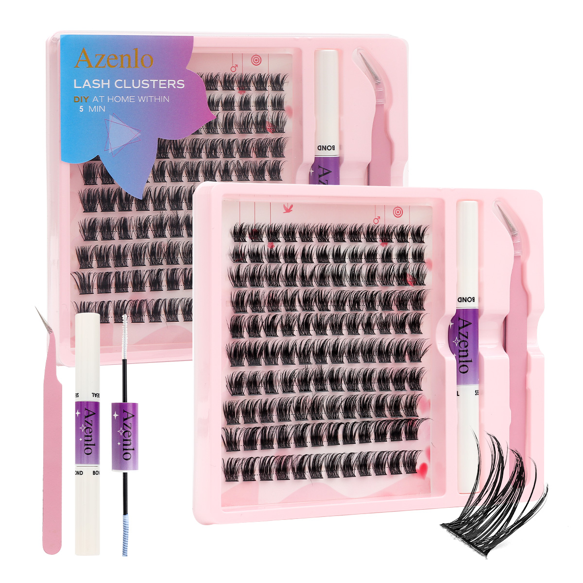 Lash Extension Kit | Lash Clusters Individual Lashes with Bond and Seal Tweezers Lash Remover Eyelash Extensions False Eyelashes with Glue for Beginner DIY at Home 10-16mm C/Curl