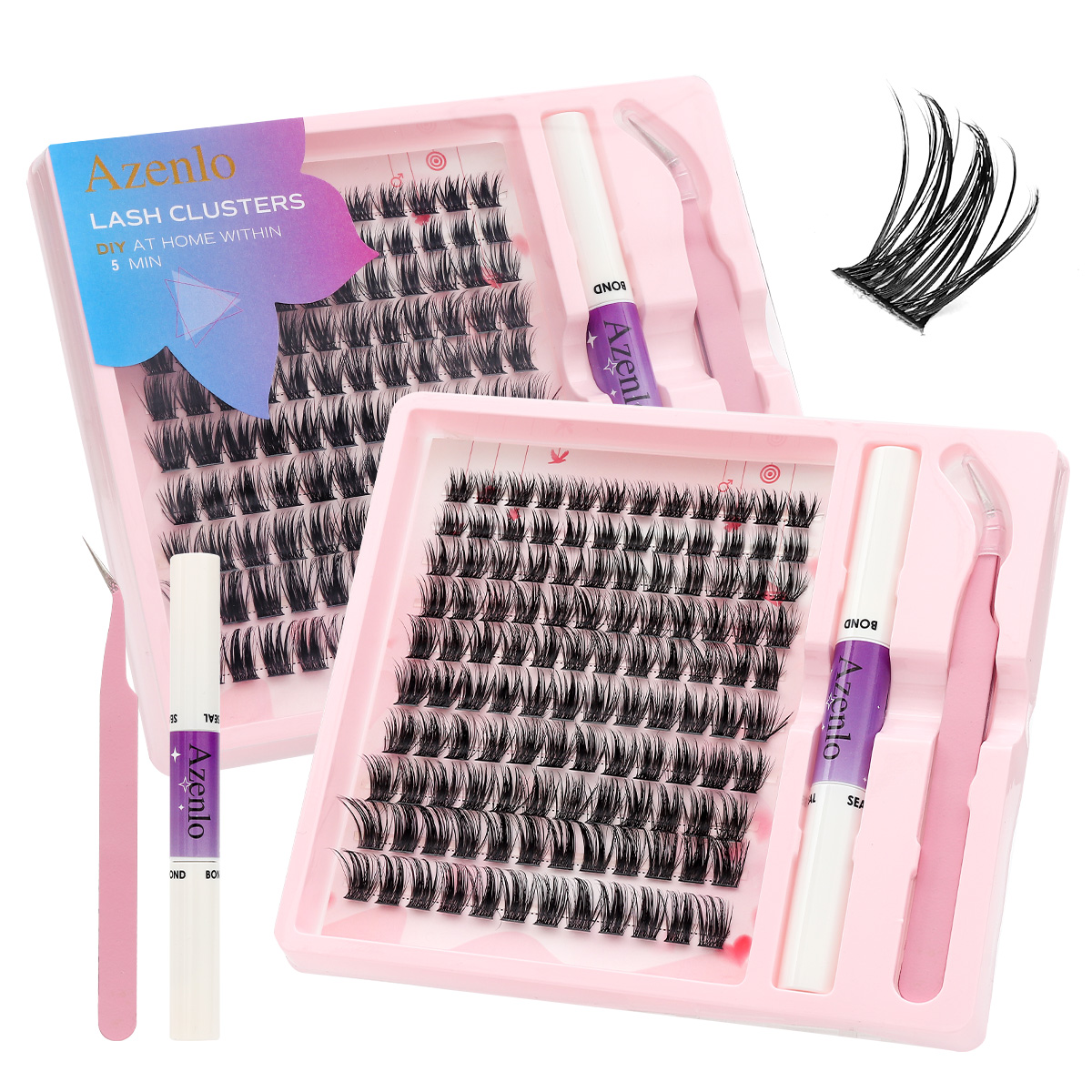Lash Extension Kit | Lash Clusters Individual Lashes with Bond and Seal Tweezers Lash Remover Eyelash Extensions False Eyelashes with Glue for Beginner DIY at Home 10-16mm C/Curl