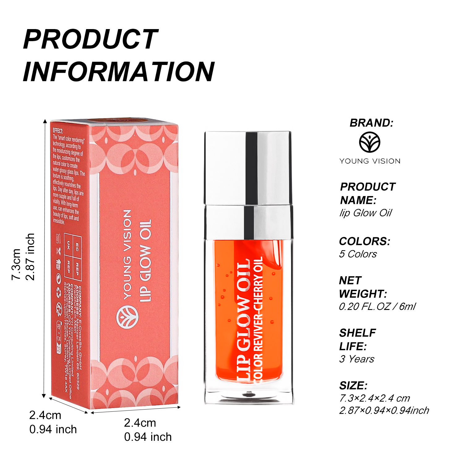 YOUNG VISION Mint Lip Oil, 5 Colors /set, Lip Tint, Water Mist Lip Dew, Moisturizing Lip Liquid