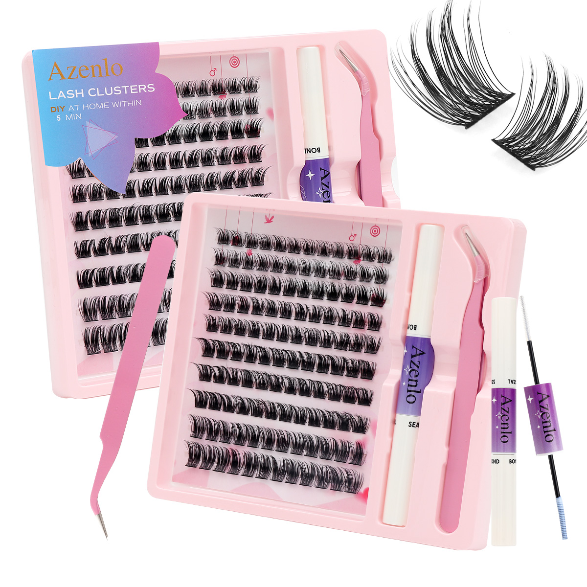 Lash Extension Kit | Lash Clusters Individual Lashes with Bond and Seal Tweezers Lash Remover Eyelash Extensions False Eyelashes with Glue for Beginner DIY at Home 10-16mm C/Curl