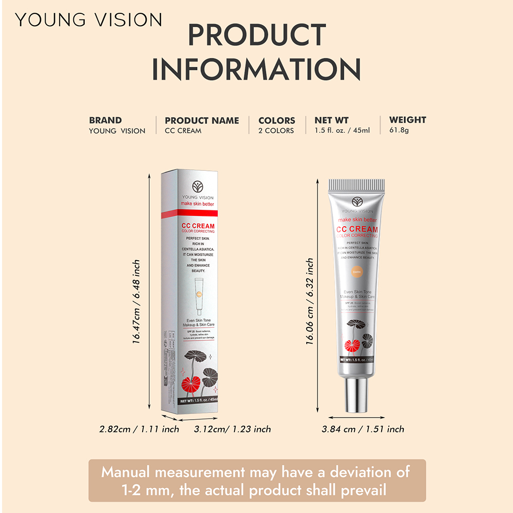 YOUNG VISION 2-color light delicate repair color change isolation CC cream watery thin natural nude sunscreen concealer liquid