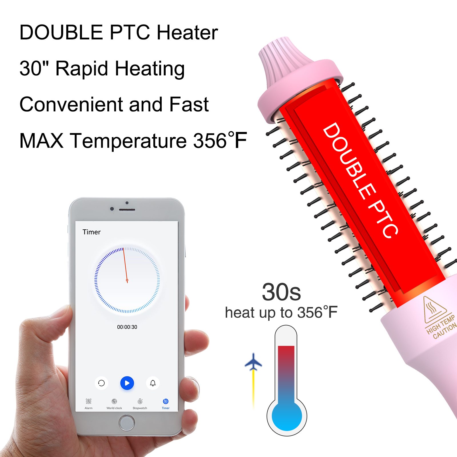 PHOEBE 1.25 Inch Curling Iron Brush Ceramic 1 1/4 Inch Double PTC Heated Hair Curling Comb Tourmaline Ionic Hair Curler Curling Iron Dual Voltage for Traveling On Long, Medium Hair - Pink
