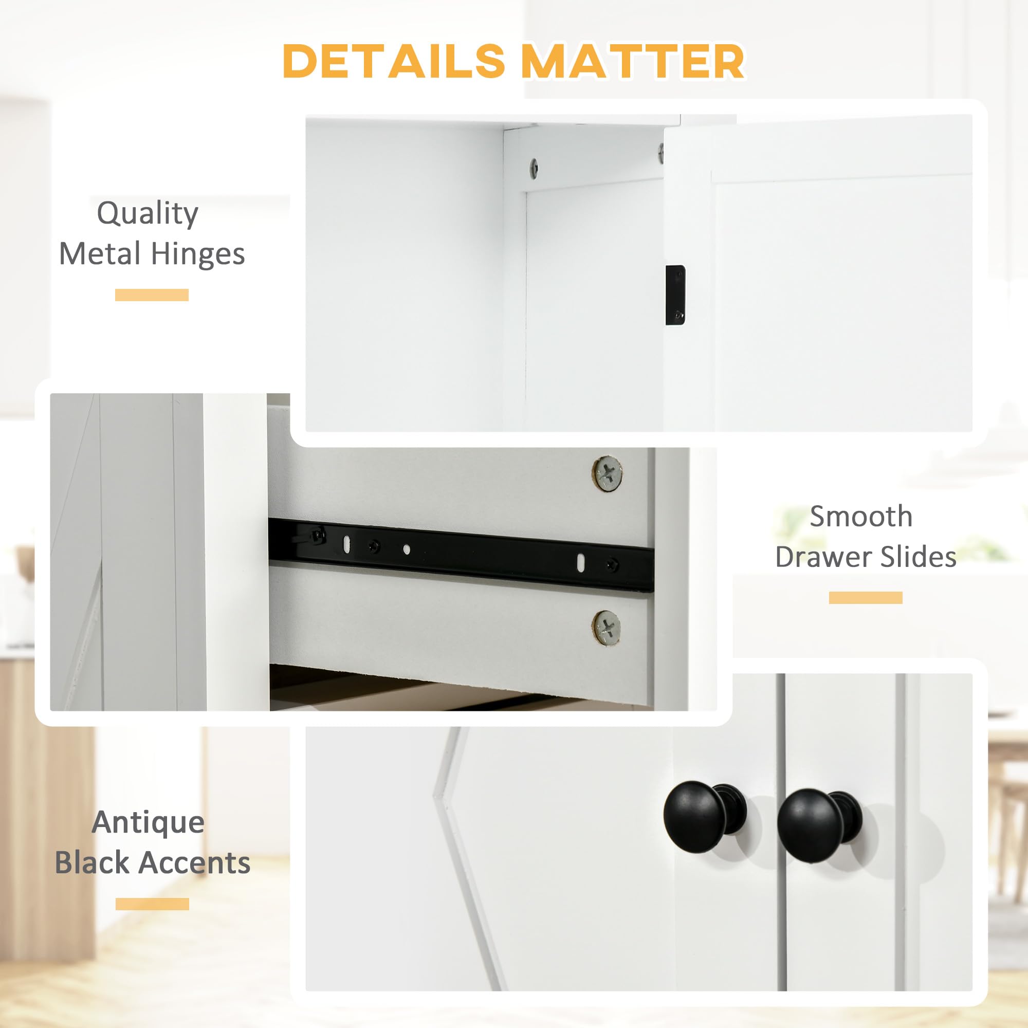 改HOMCOM 72" Kitchen Pantry Storage Cabinet, Traditional Freestanding Cupboard with 4 Doors and 3 Adjustable Shelves, Large Central Drawer, X-Frame, White